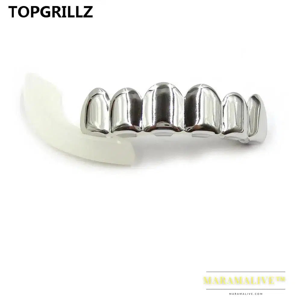 Gold Silver Plated HIP HOP Tooth Grillz Top& Bootom Groll Set With Silicone Vampire Teeth Best Gift ForChristmas