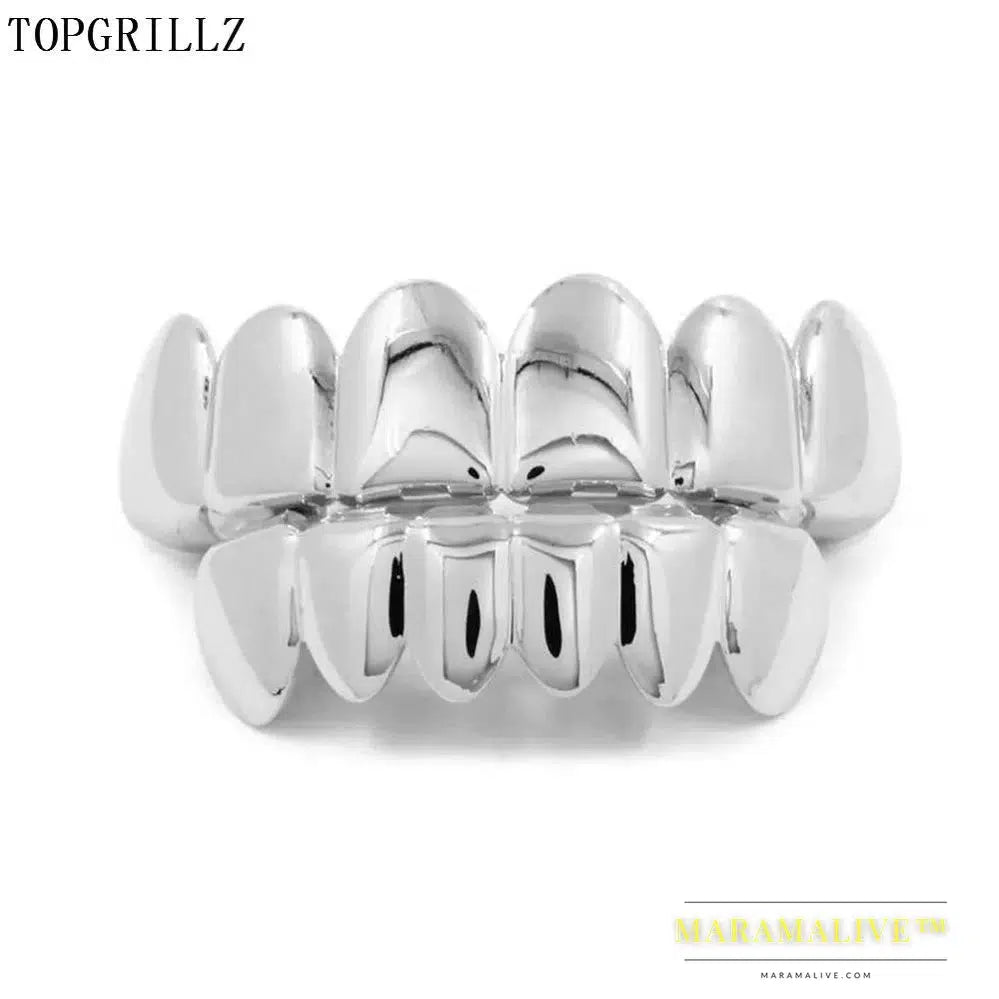 Gold Silver Plated HIP HOP Tooth Grillz Top& Bootom Groll Set With Silicone Vampire Teeth Best Gift ForChristmas