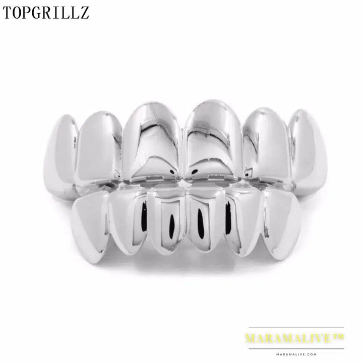 Gold Silver Plated HIP HOP Tooth Grillz Top& Bootom Groll Set With Silicone Vampire Teeth Best Gift ForChristmas