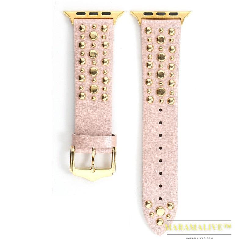 Gold Studded Leather Watch Strap