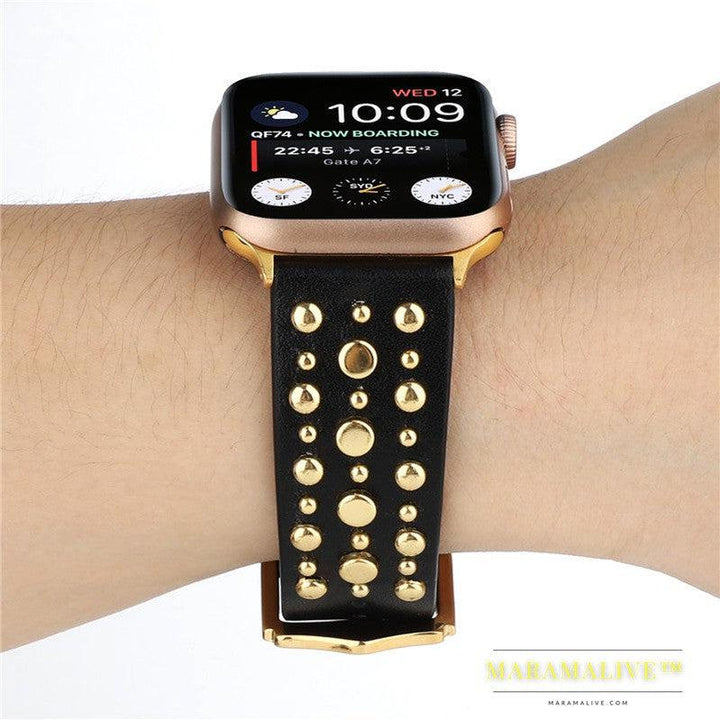 Gold Studded Leather Watch Strap