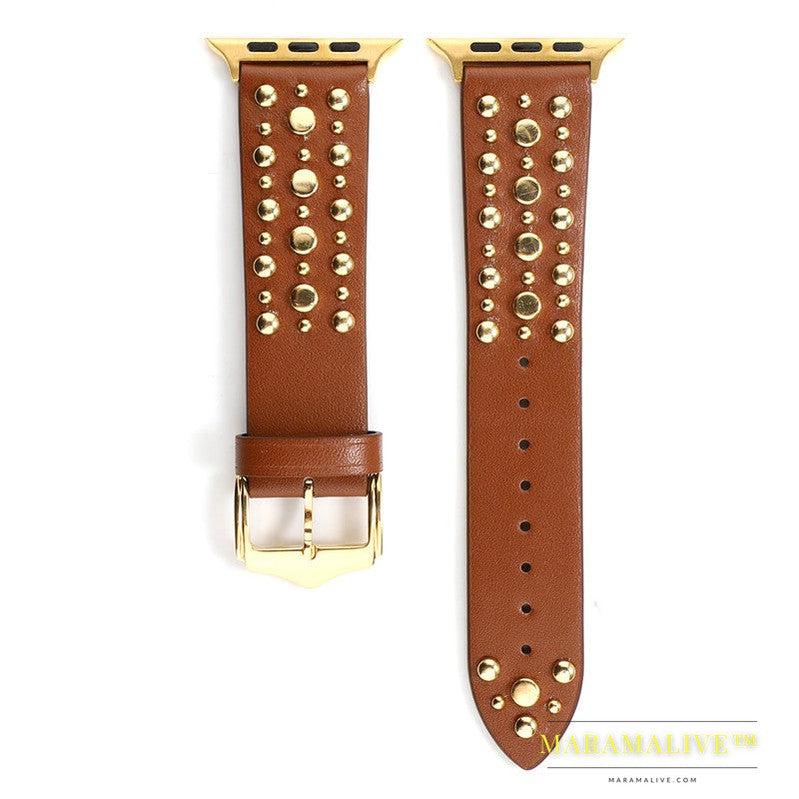 Gold Studded Leather Watch Strap