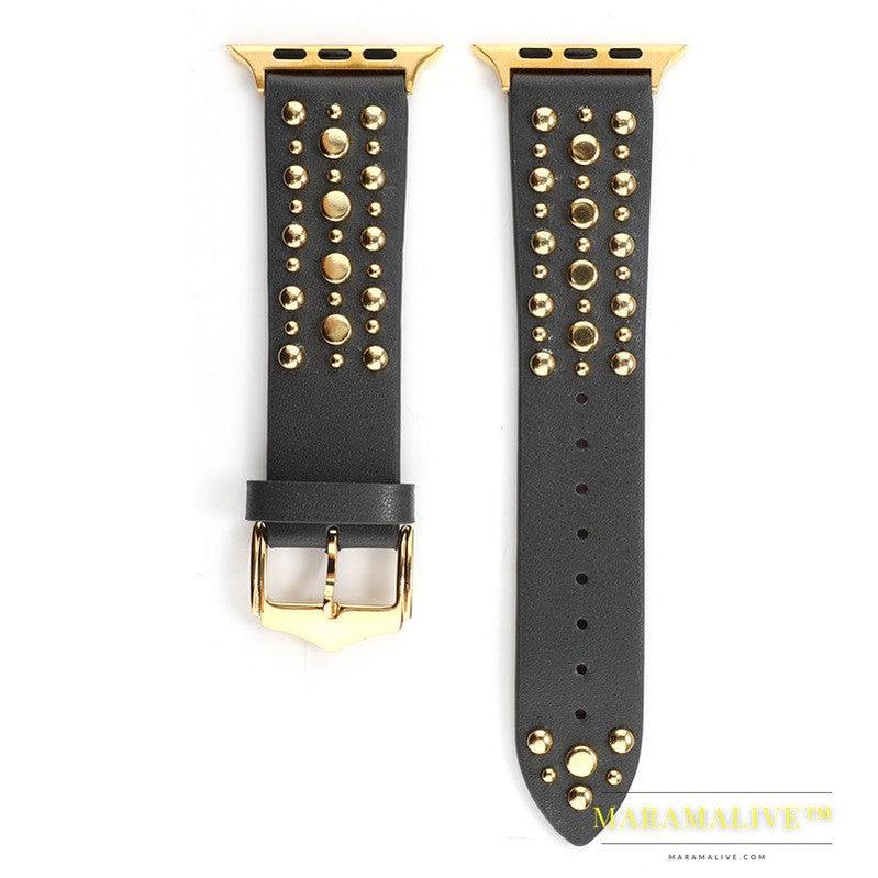 Gold Studded Leather Watch Strap