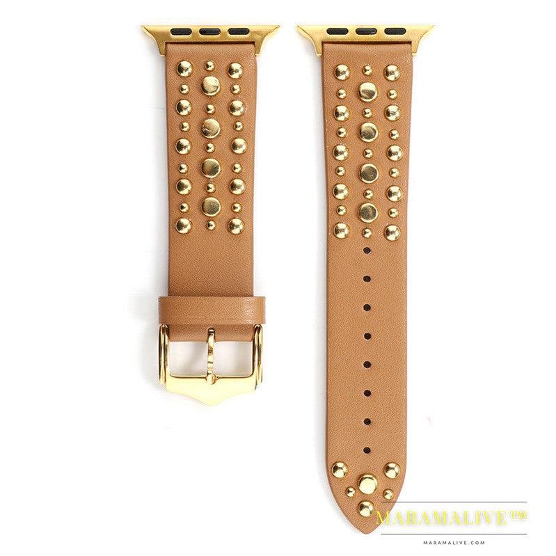 Gold Studded Leather Watch Strap