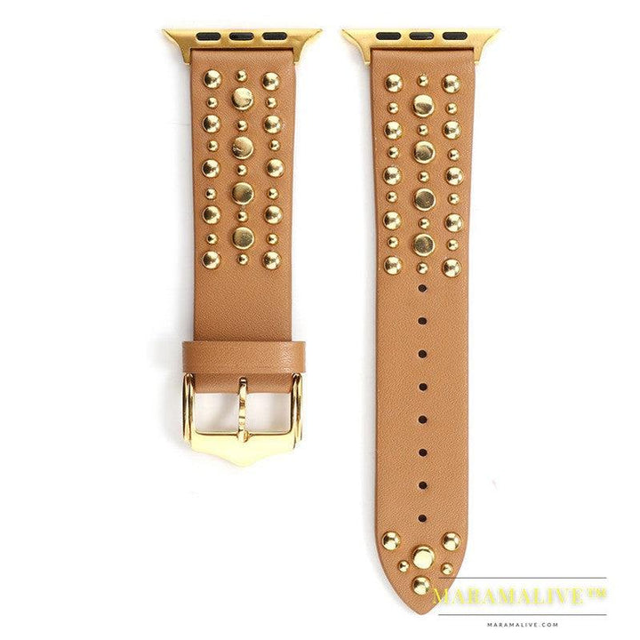 Gold Studded Leather Watch Strap