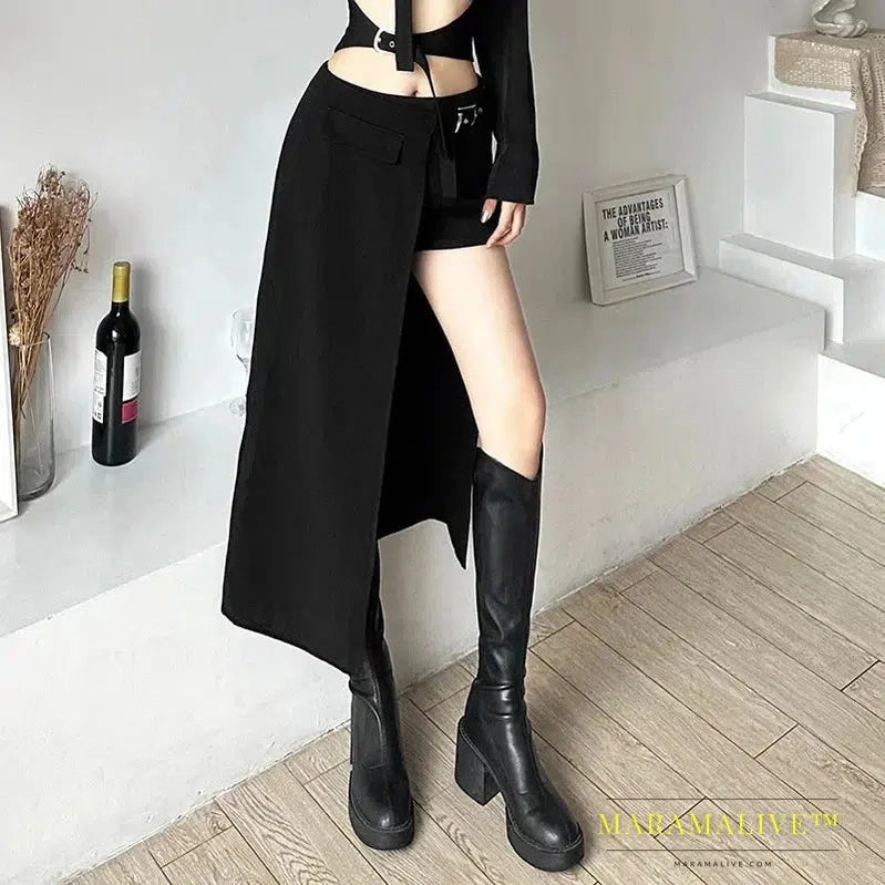 Goth Dark Skirts Techwear Gothic Patchwork Sexy Mini Women Grunge Irregular Hem High Waist Cargo Skirt Hip Hop Black Summer 2023