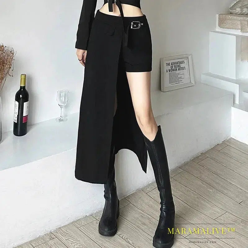 Goth Dark Skirts Techwear Gothic Patchwork Sexy Mini Women Grunge Irregular Hem High Waist Cargo Skirt Hip Hop Black Summer 2023