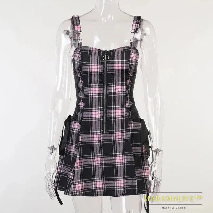 Goth Print Rose Dresses Lace Up A Line Y2K Fairy Grunge Sexy Backless Fashion V Neck Dark Academy Emo Summer Partywear