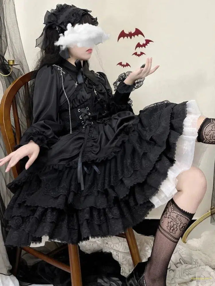 Goth Vintage Gothic Lolita Dress Women Punk Slim Bandage Princess Party Dresses Girls Cute Metal Cross Bow Evening Dress