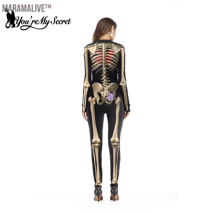 Gothic 3D Devil Ghost Skull Skeleton Rose Print Bodysuits Partywear Halloween Cosplay Customs For Women