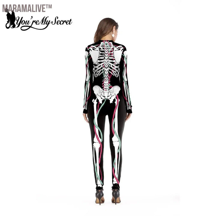 Gothic 3D Devil Ghost Skull Skeleton Rose Print Bodysuits Partywear Halloween Cosplay Customs For Women