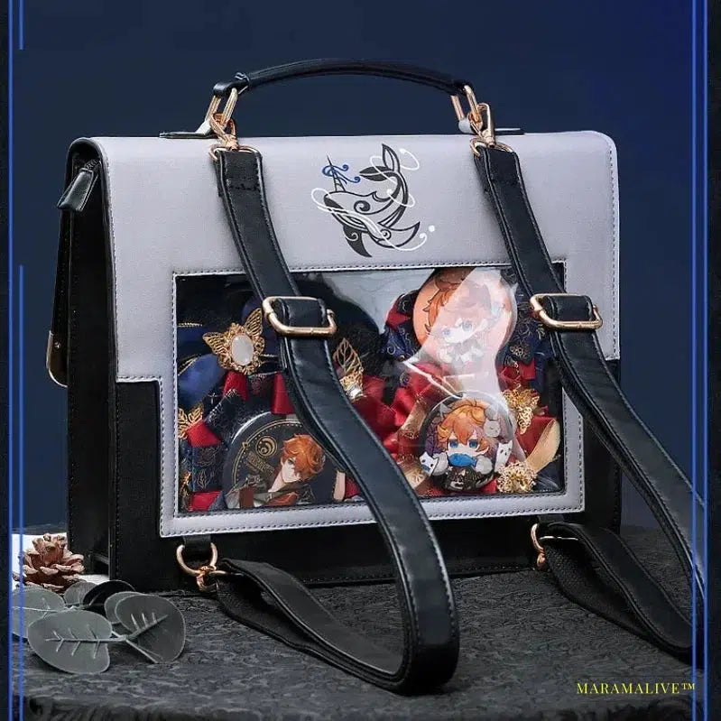 Gothic Anime-Inspired Genshin Impact Xiao Theme Cosplay Shoulder Bag | Unique Trendy Handbag - God's Eye PU Schoolbag