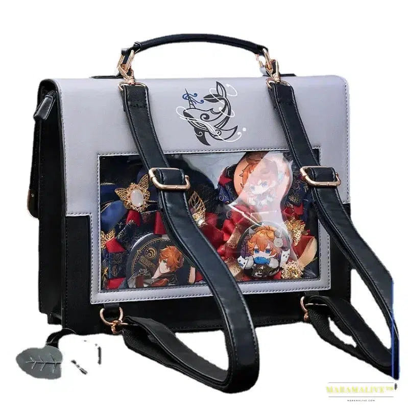 Gothic Anime-Inspired Genshin Impact Xiao Theme Cosplay Shoulder Bag | Unique Trendy Handbag - God's Eye PU Schoolbag