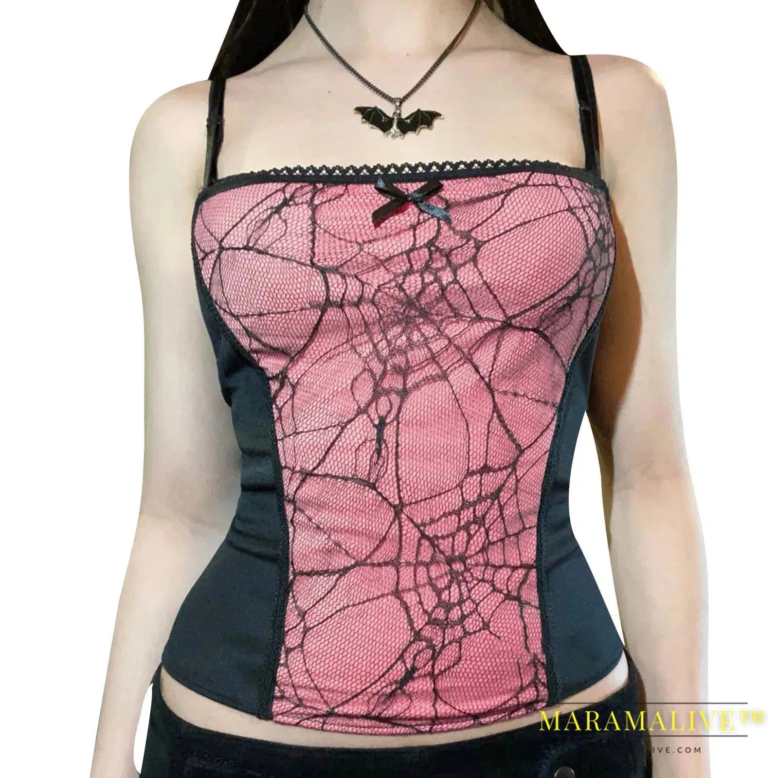 Gothic Cami Tops Y2K Aesthetic Grunge Mall Goth Crop Top Mesh Spider Net Lace Tank Lace Top E-girl Harajuku Slim Tees