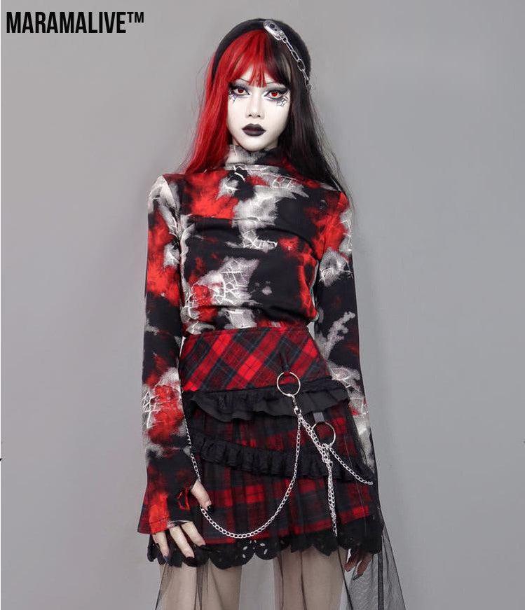 Gothic Cobweb Long Sleeved Shirt - Punk Spider pattern Top