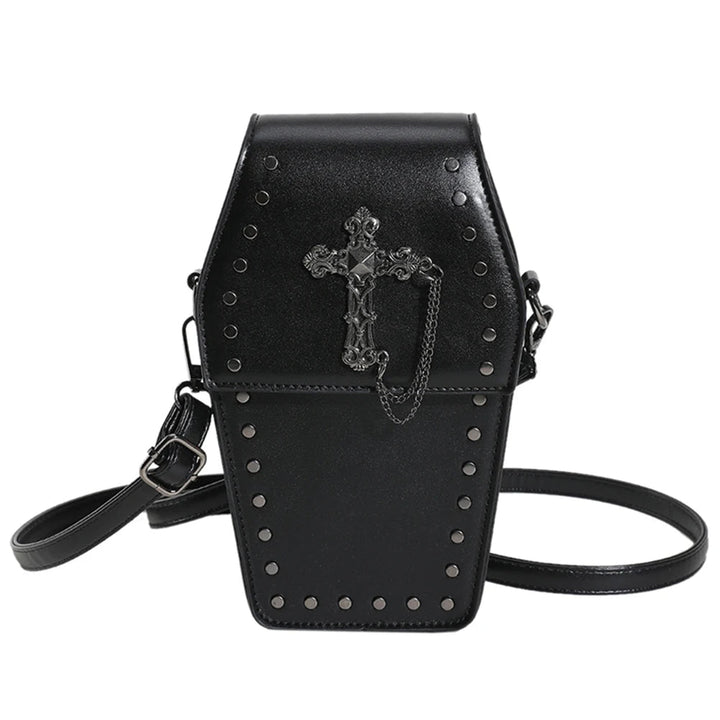 Gothic Crossbody Bag for Women Coffin Shoulder Bag Purse Cartoon Y2K Messenger phone Bag PU Leather Halloween Versatile Bag