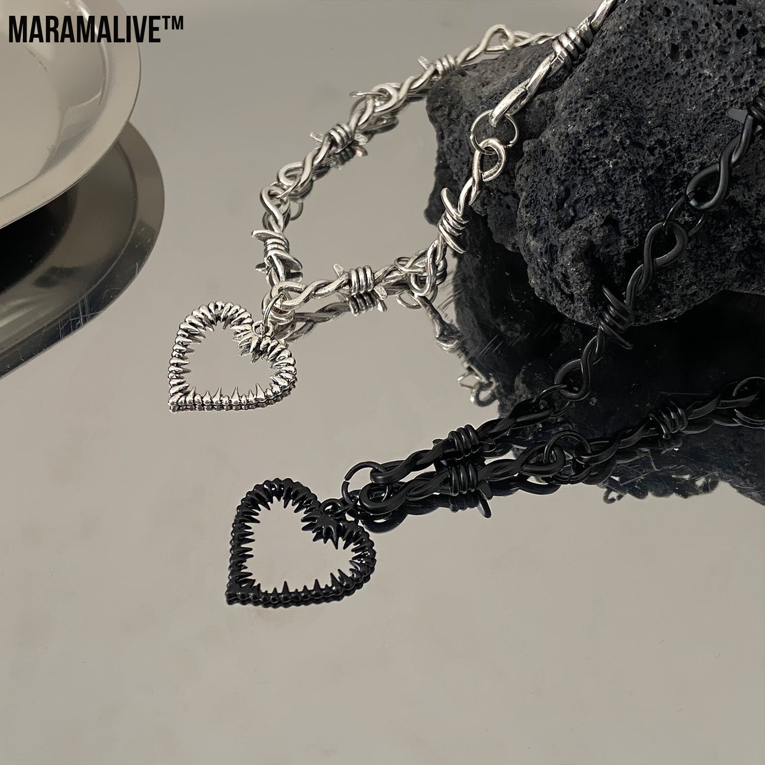 Gothic Dark Thorn Heart Necklace