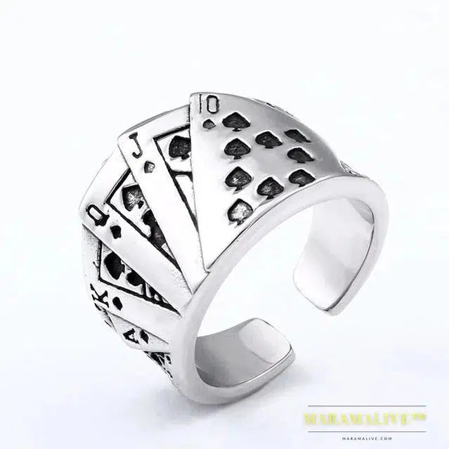 Gothic Design Spades Poker Card Ring Skull Bite Rose Couple Fashion Lovers Gift Men's Jewelry