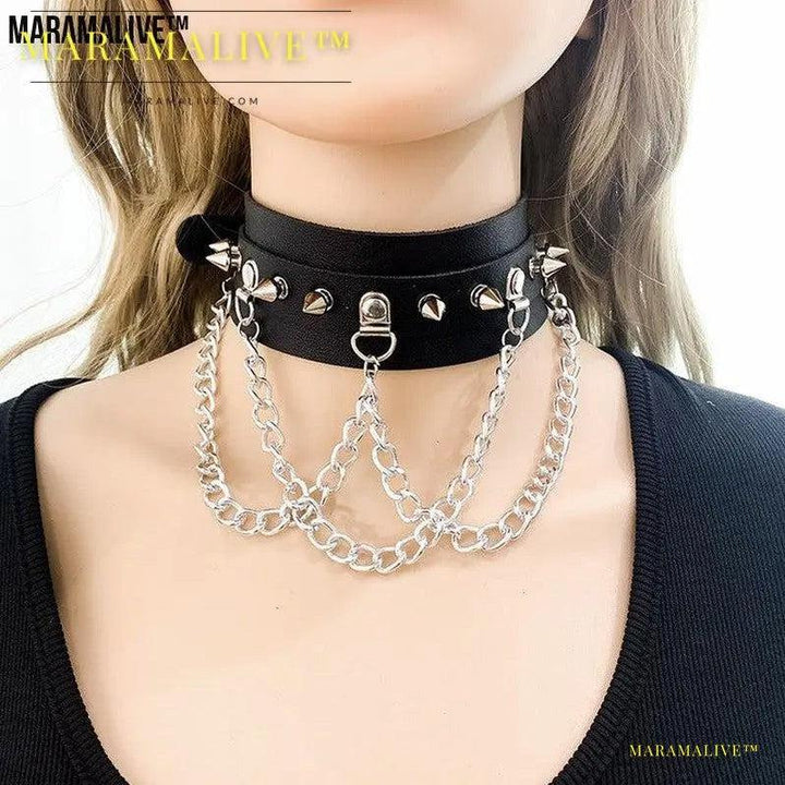 Gothic Exaggerated PU Studded Leather Collar Cosplay and Fun