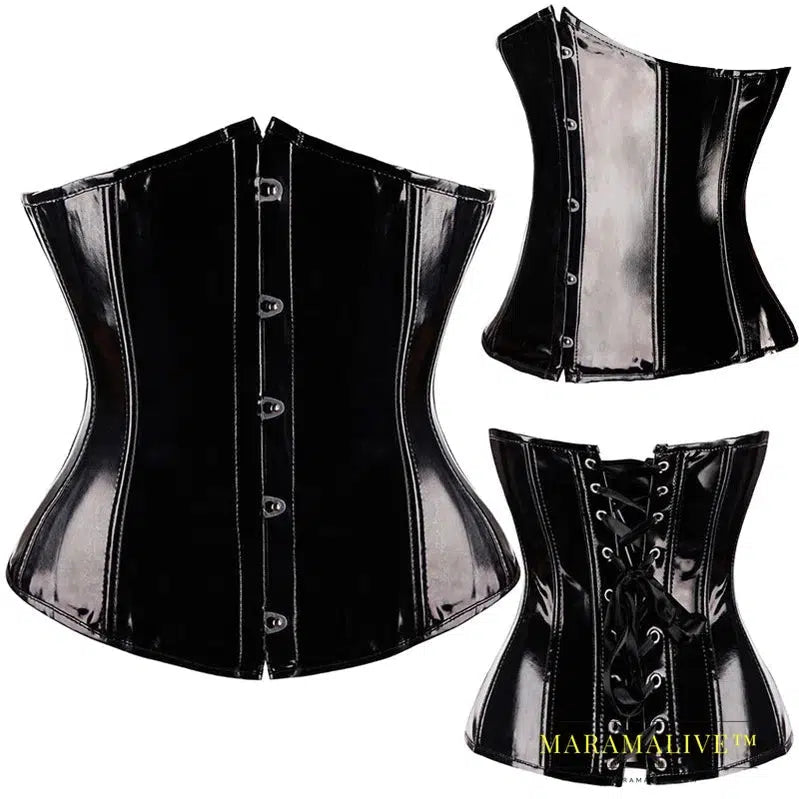 Gothic Fashion Slimming Corset: PU-Leather Underbust Body Shaper with Steampunk Style