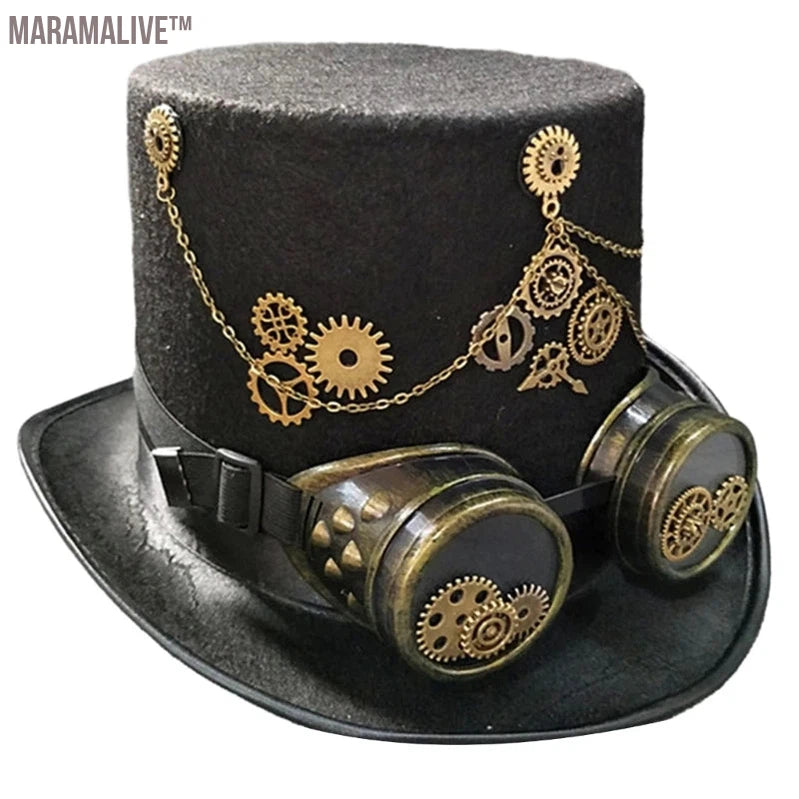 Gothic Goggles Decors Hat Halloween Girl Head Wear Victorian Steampunk Top Hat