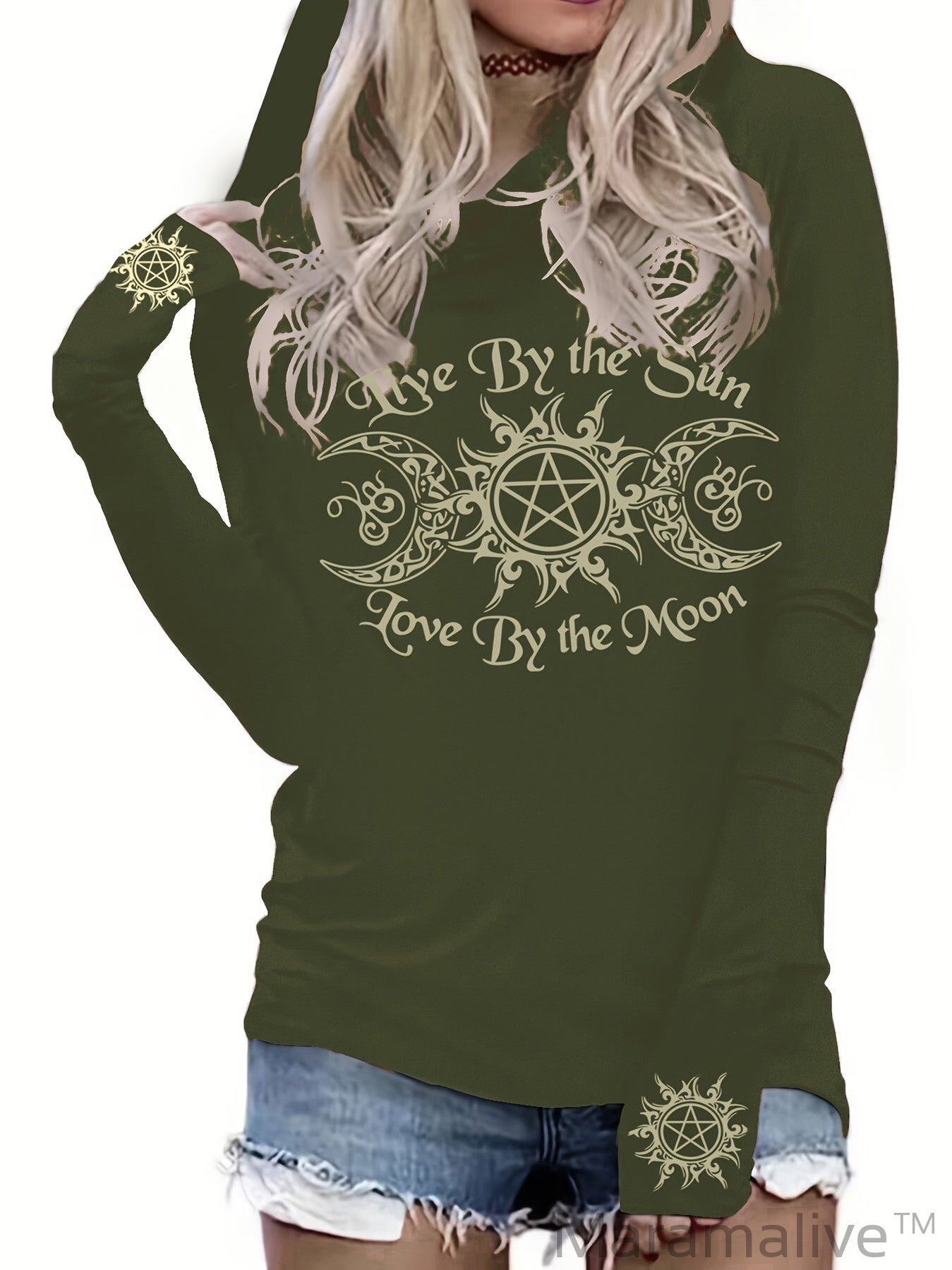 Gothic Graphic Print Hooded T-shirt, Casual Long Sleeve T-shirt For Spring & Fall, Women's Clothing