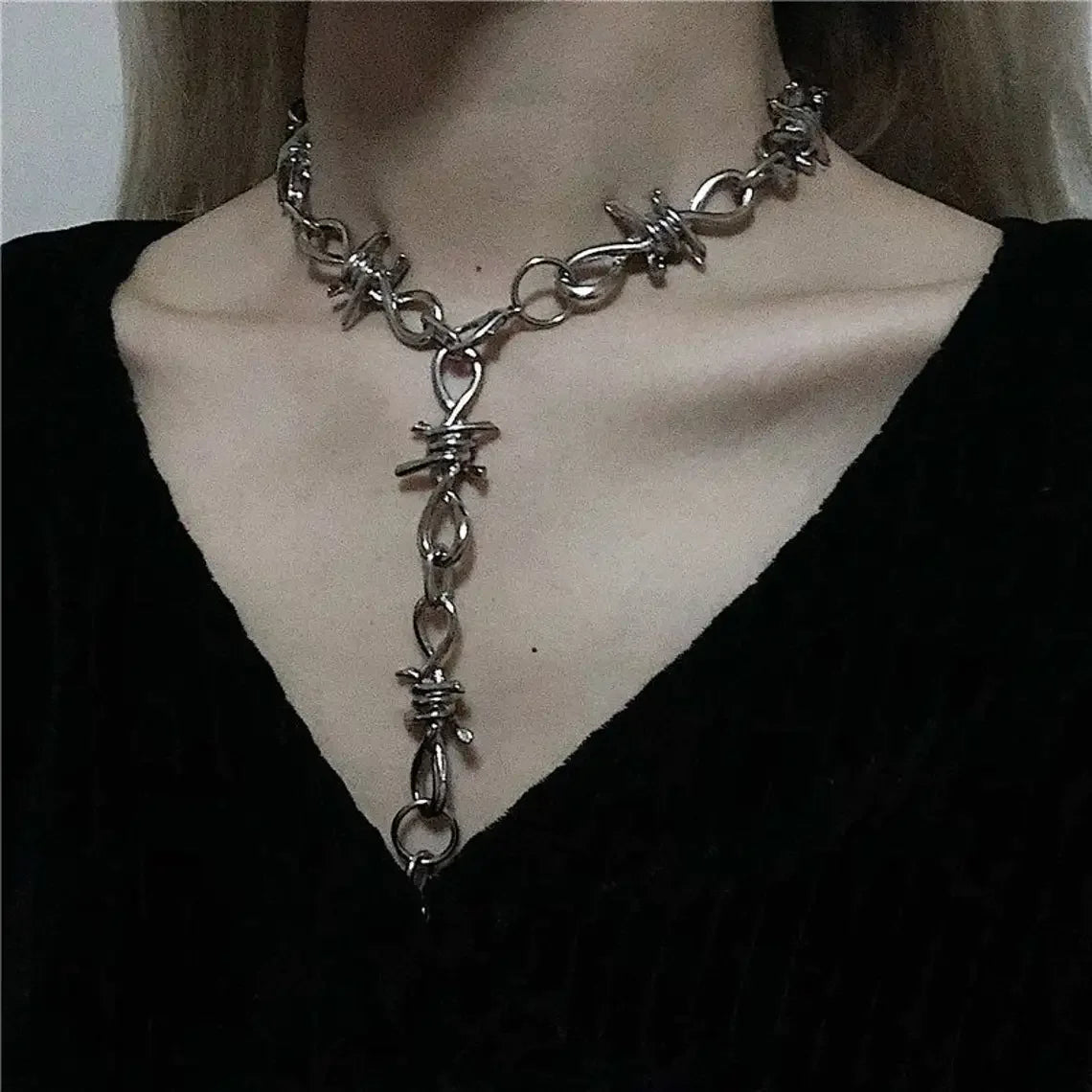 Gothic Grunge Barbed Wire Choker Necklace: Vintage Punk Emo Rebellion Accessory