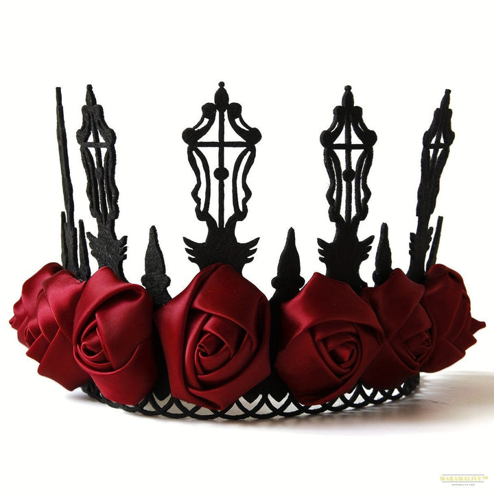 Gothic Halloween 3pcs Set: Rose Crown, Bat Mask with Rhinestones & Vampire Choker - Sexy Eye Mask for Women's Masquerade Party Costume Accessories