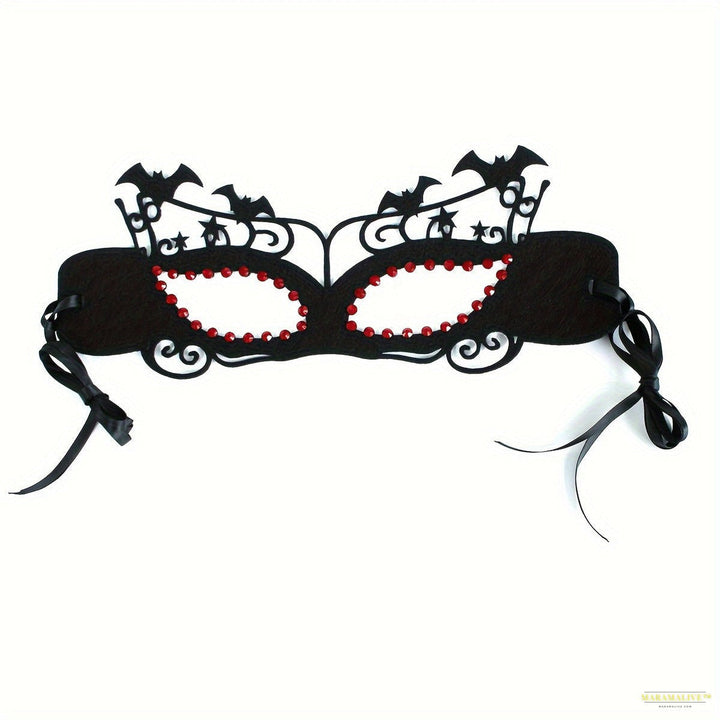 Gothic Halloween 3pcs Set: Rose Crown, Bat Mask with Rhinestones & Vampire Choker - Sexy Eye Mask for Women's Masquerade Party Costume Accessories