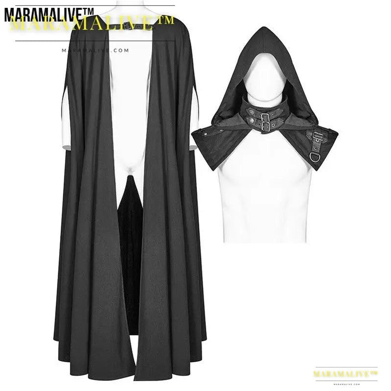 Gothic Halloween Dark Hooded Cloak Robe