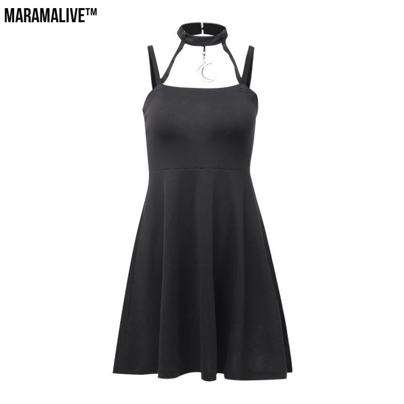 Gothic Halter-neck Dress -Unique Strap Sling Dress