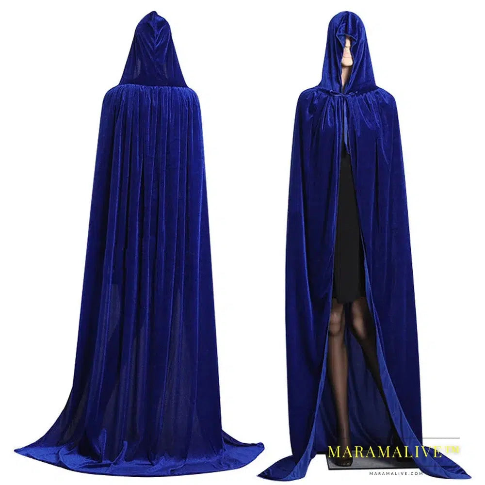 Gothic Hooded Stain Cloak Wicca Robe Witch Larp Cape Women Men Halloween Costumes Vampires Fancy Party Size S-M