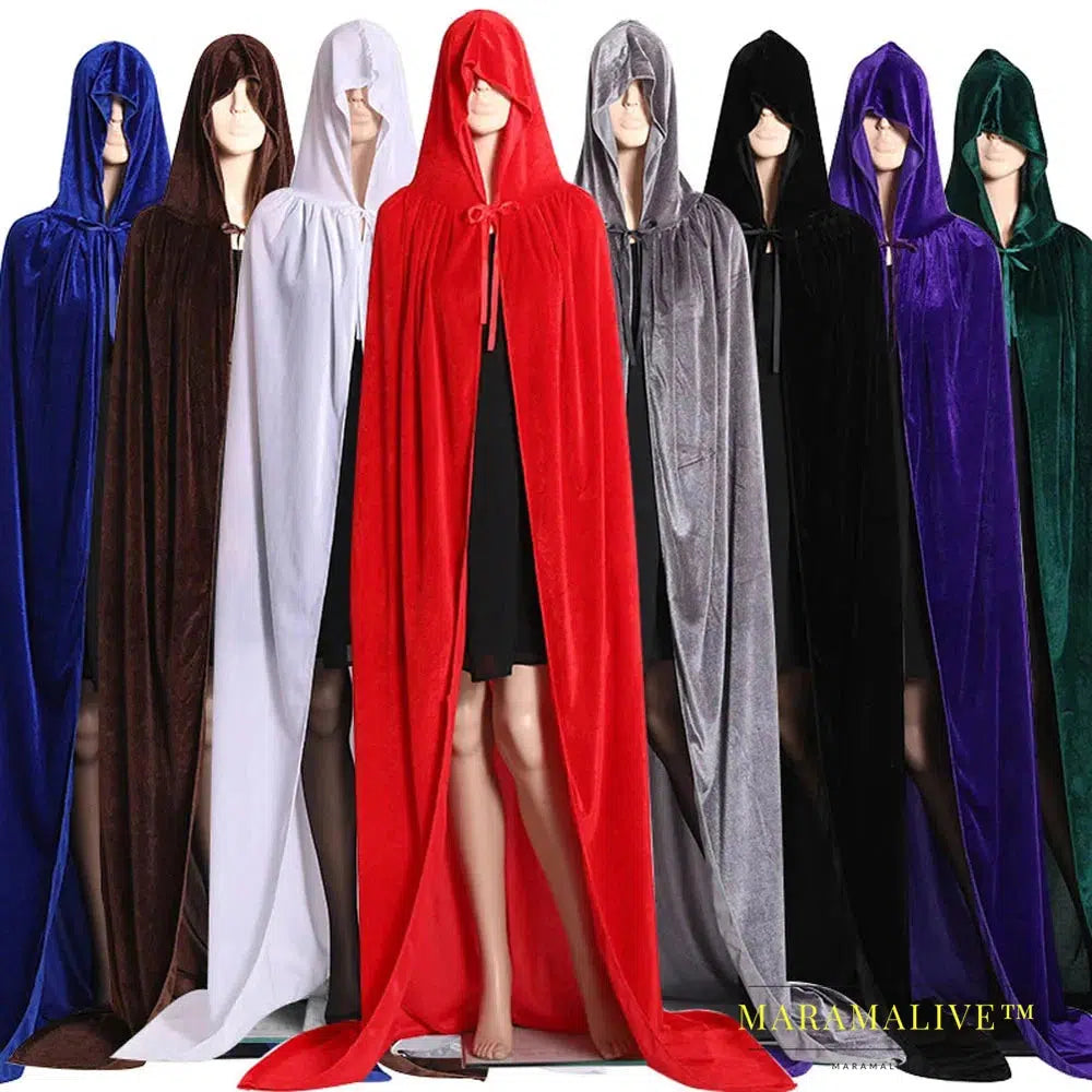 Gothic Hooded Stain Cloak Wicca Robe Witch Larp Cape Women Men Halloween Costumes Vampires Fancy Party Size S-M