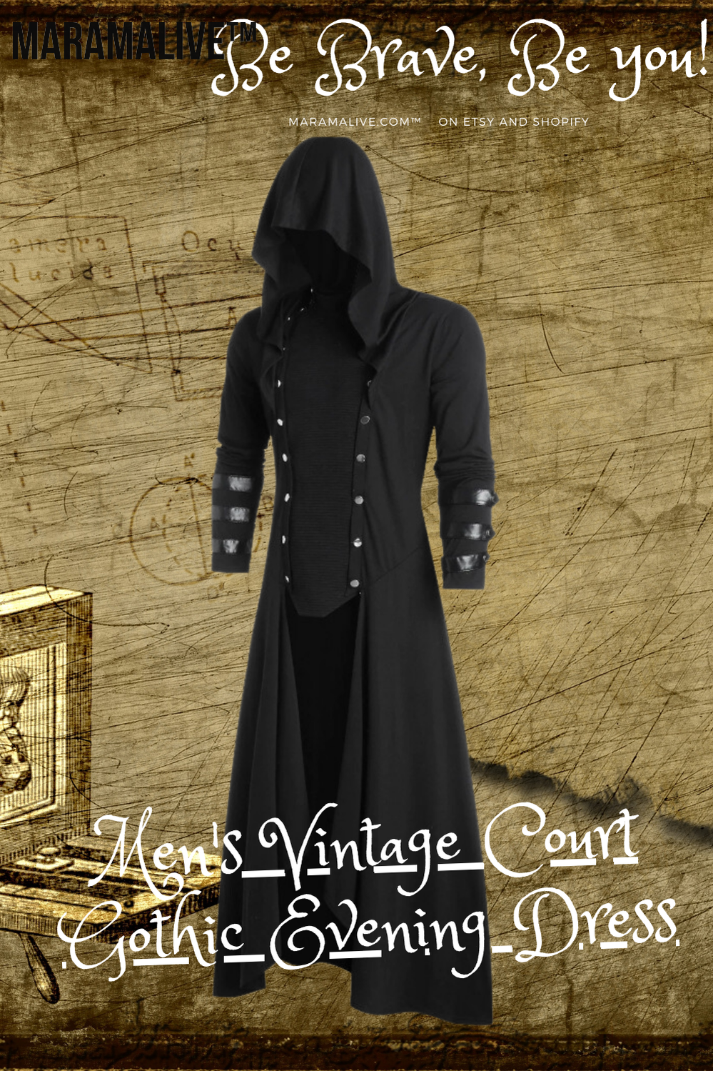 Gothic Hooded Trench coat - Authentic Court Jacket Sleeved