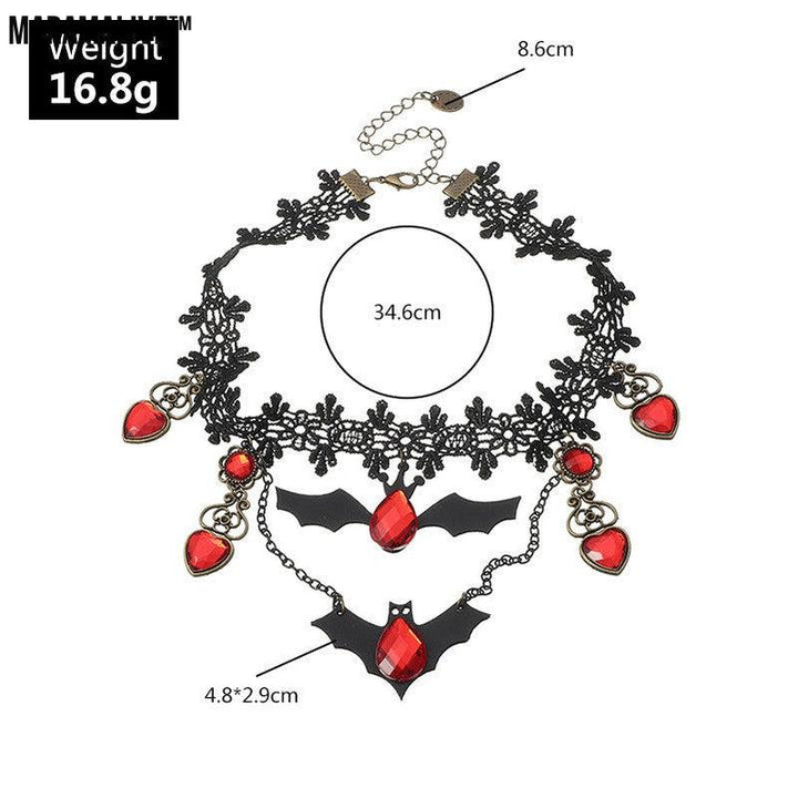 Gothic Jewelry Red Bat Halloween Necklace Lace Choker