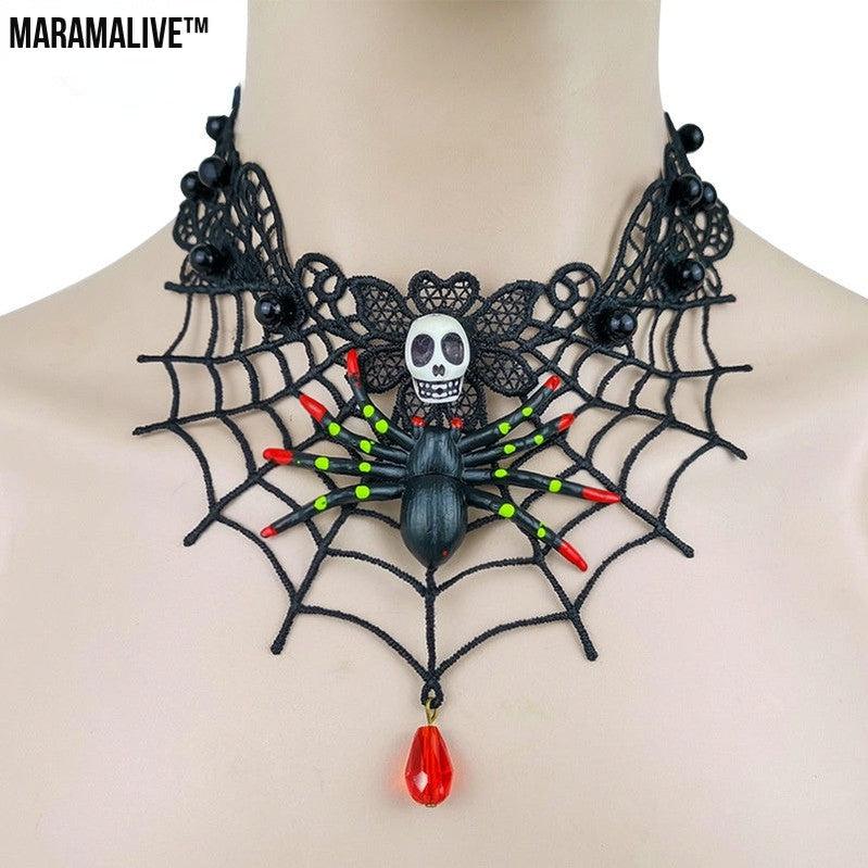 Gothic Jewelry Red Bat Halloween Necklace Lace Choker