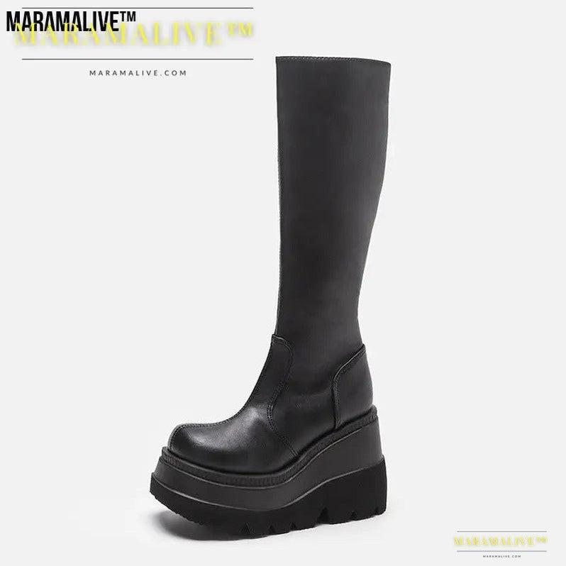 Gothic Knight Boots Slay in Mid-High Chunky Platforms