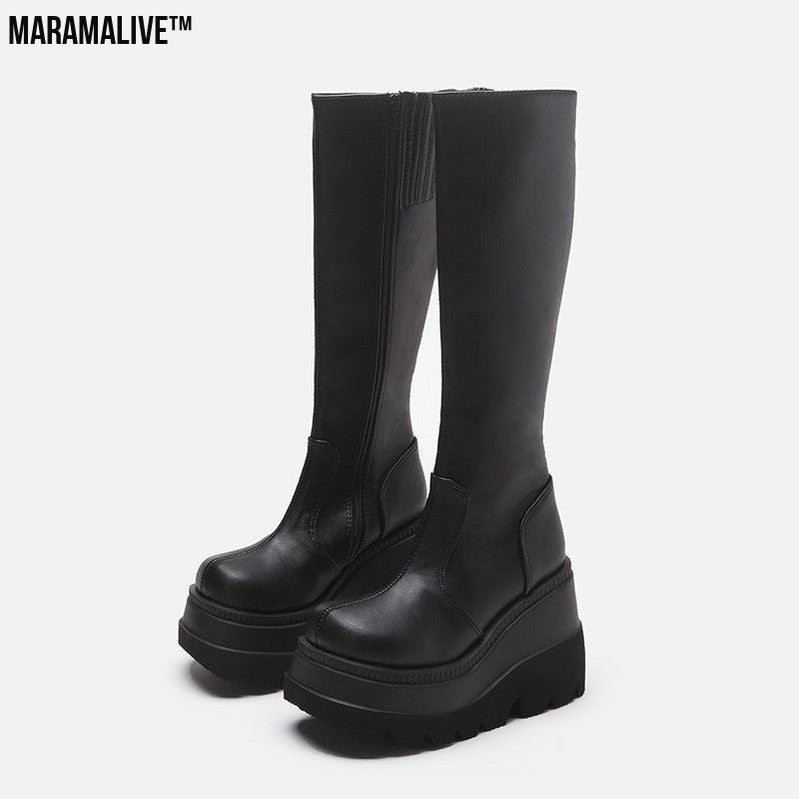 Gothic Knight Boots Slay in Mid-High Chunky Platforms