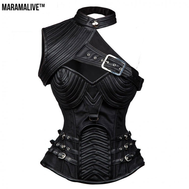 Gothic Leather Corset Gets Neck Shawl Twist - MaramaliveTM