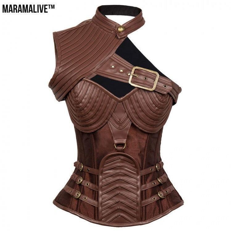 Gothic Leather Corset Gets Neck Shawl Twist - MaramaliveTM