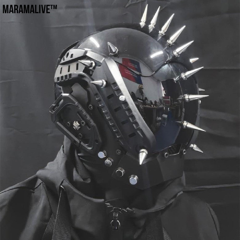 Gothic Mechanical Ascent Mask - Retro Helmet with Spikes, rivets from Nightmares