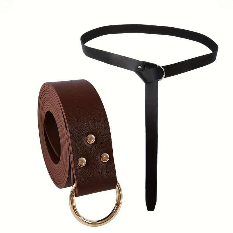 Gothic Medieval Waist Belt – Vintage Viking Knight Waistband with Eye-catching Buckle, PU Leather Larp Cosplay Accessories