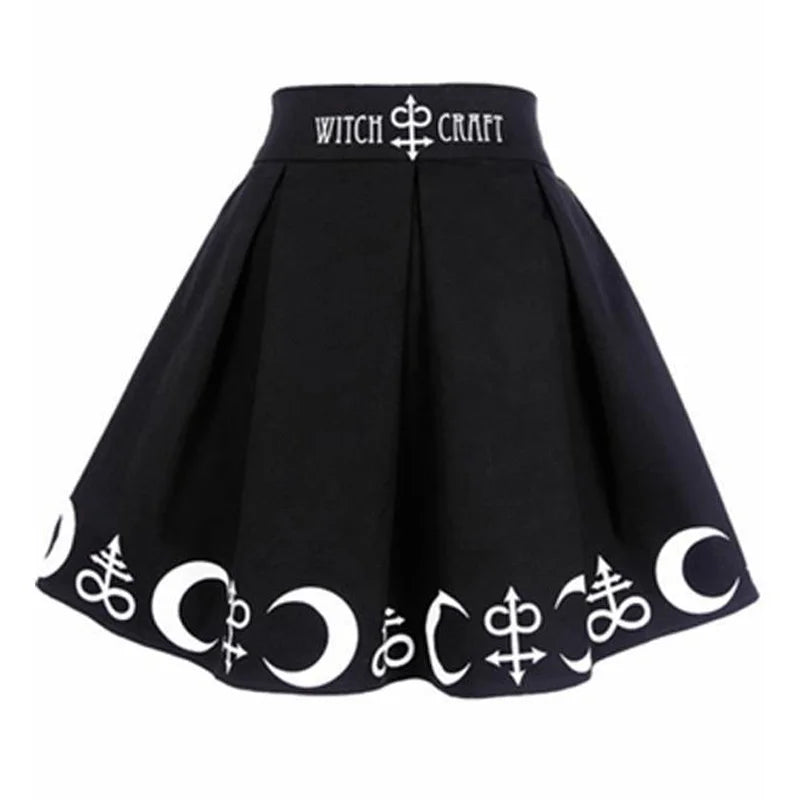 Gothic Moon Print Skirt | Unique Moon Skirt for Women