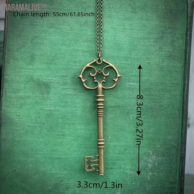 Gothic Mysterious Magic Key Pendant Necklace, Witchcraft Jewelry Gift Retro Bronze Silvery Pendant Necklace, For Men Casual Leisure Fashion Jewelry, Ideal Gift