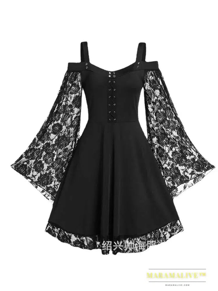 Gothic One-Shoulder Lacey Dress: Chic & Dark Elegance