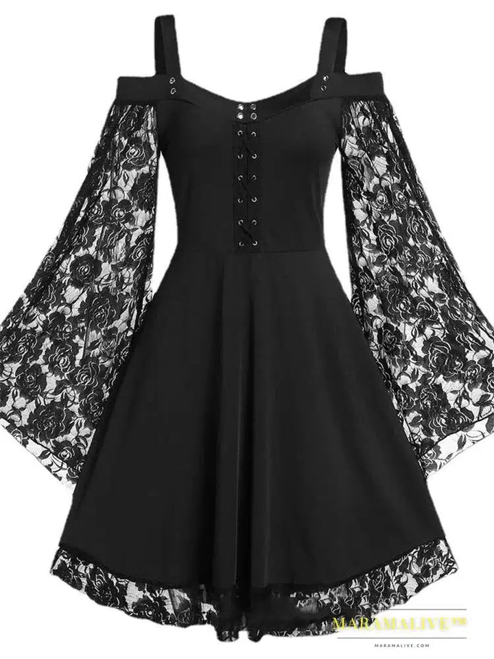 Gothic One-Shoulder Lacey Dress: Chic & Dark Elegance