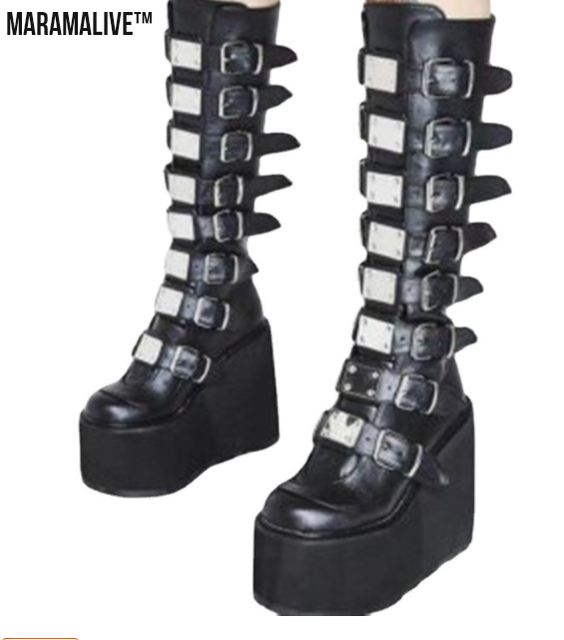 Gothic Platform Boots with Large Metal Buckle Clasps