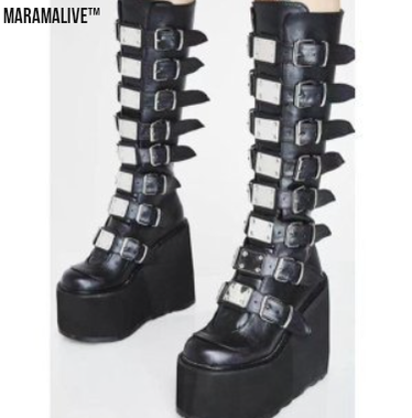 Gothic Platform Boots with Large Metal Buckle Clasps