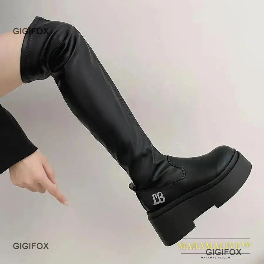 Gothic Platform High Boots Shoes For Women Combat Motorcycle Boots Black Punk Chunky Long Design Boots