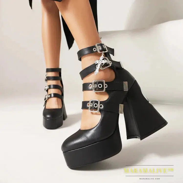 Gothic Platform Women Pumps Fashion Heart Metal Chain Super High Heels Shoes Dress Cosplay Punk Shoes Spring Sumer New In